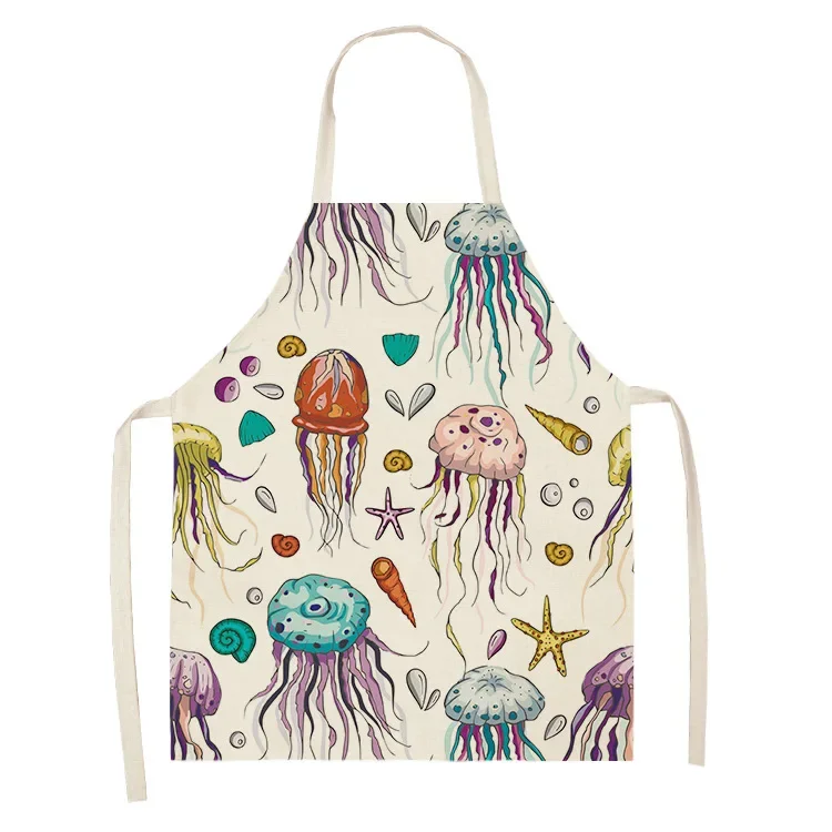 Marine Organism Apron Dolphin Jellyfish Aprons for Women Apron Kitchen Octopus Conch Cafe Apron for Men Kitchen Apron