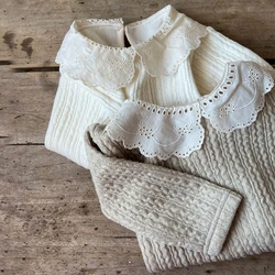 Peuter Baby Meisje Tops Herfst Winter Verdikking Kanten Kraag Bodem T-Shirts Voor Prinses Kinderen Meisjes Kostuums