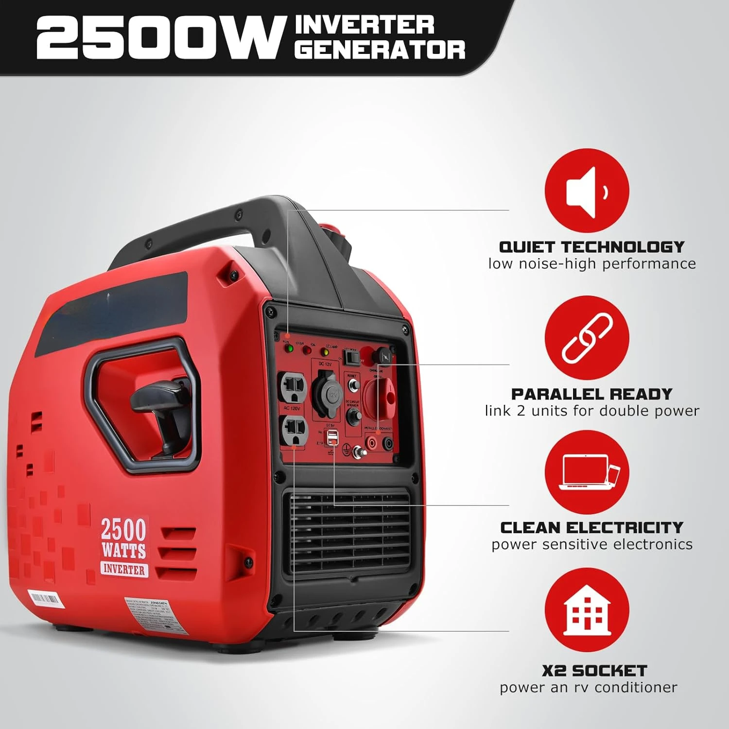 Gas Powered Portable Inverter Generator, Super Quiet for Camping, Tailgating, Home Emergency Use, CARB Compliant 2024 Version