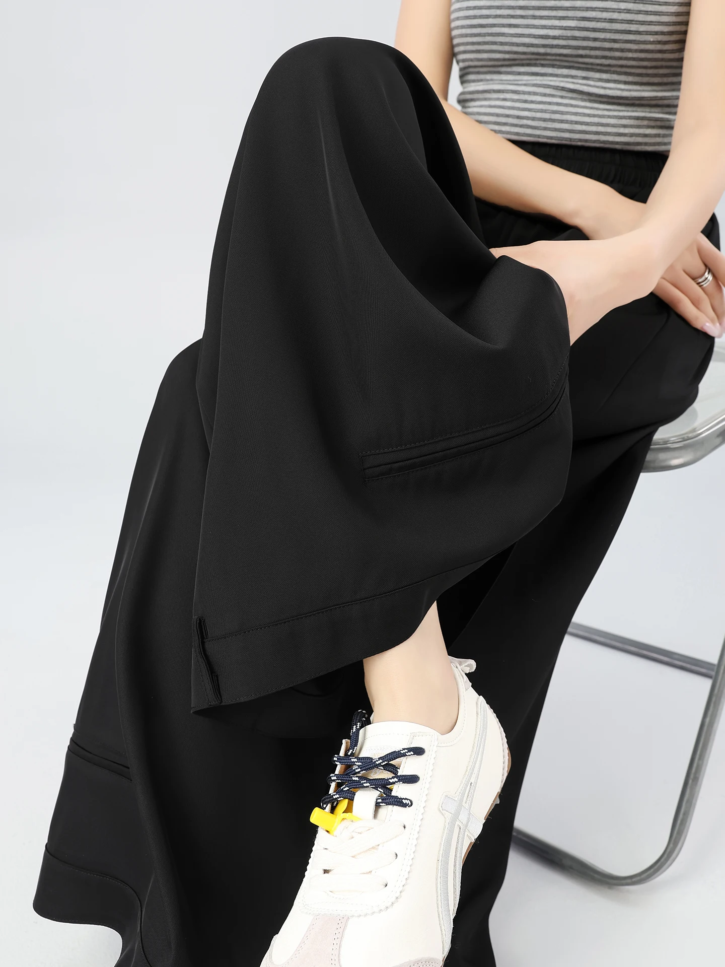

Black Wide Leg Pants Women's Summer Lazy Loose Casual Small Trousers Skirt High Waist Straight Cut Loose Fit Korean Style