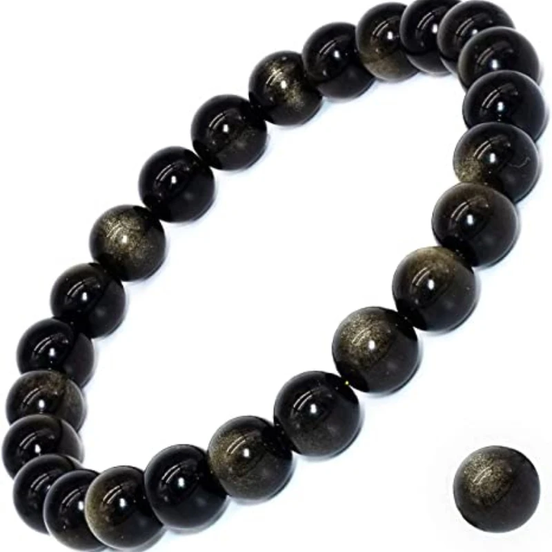 Natural Gemstone Bracelet 8mm Round Beads Healing Golden Obsidian For Women Men Party Fashion Luxury Jewelry Christmas Gifts