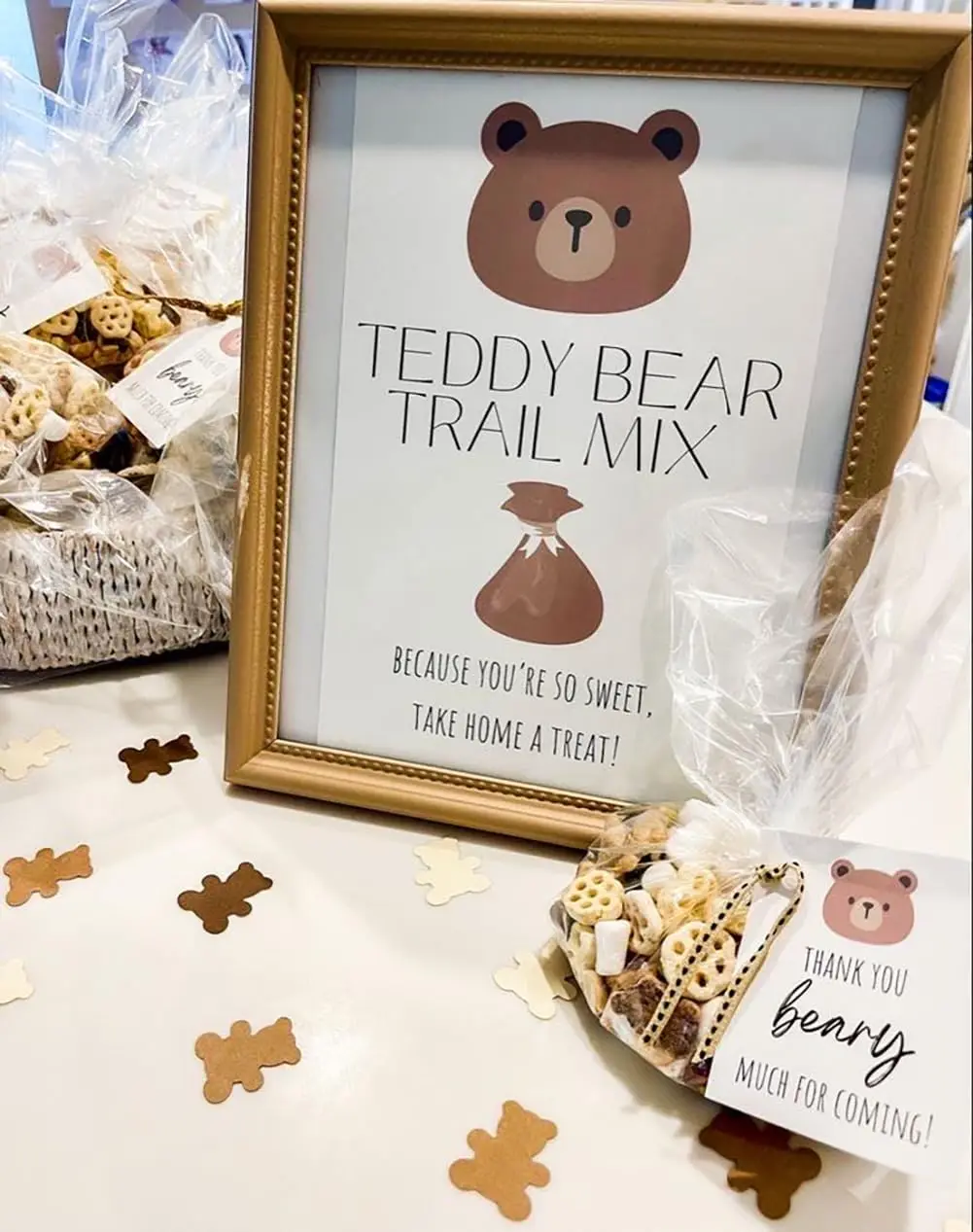 100 Stück cremebrauner Teddybär, Babyparty-Tisch, Konfetti, Streusel, Streuung, Junge, Mädchen, erster Geburtstag, Nuetral, rustikale Party-Dekoration – Detail 4