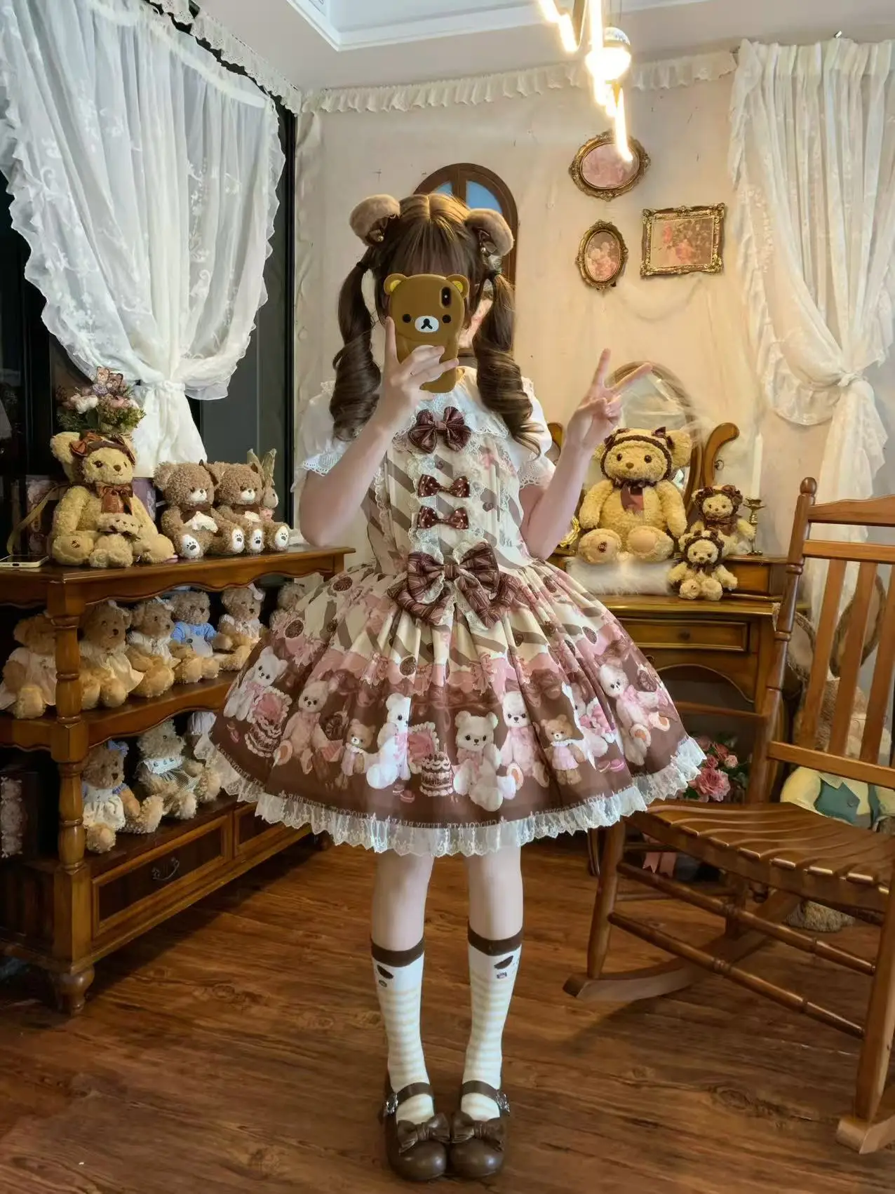 Originele Japanse Zachte Meisjes Lolita Verjaardag Jurk 2025, vrouwen Zoete Boog Beer Print Kawaii Mini Jurk Dagelijks Lo Prinses jurk