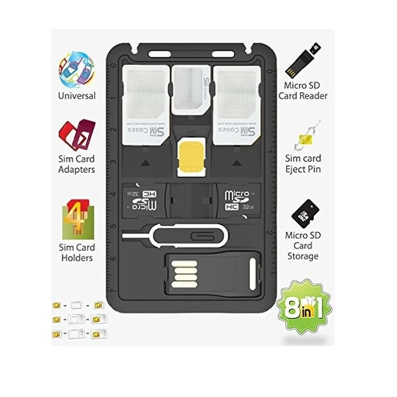 Kit de adaptador de tarjeta de crédito todo en uno, Delgado, lector de tarjetas TF, bandeja de tarjeta SIM, Pin de expulsión, soporte de tarjeta SIM