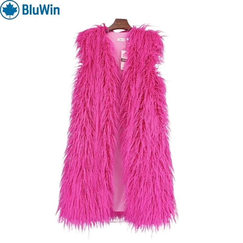 

BluWin 24Colors Luxury Faux Mongolian Lamb Fur Vest Women 2025 Winter Longline Shaggy Gilet Streetwear Sleeveless Jacket