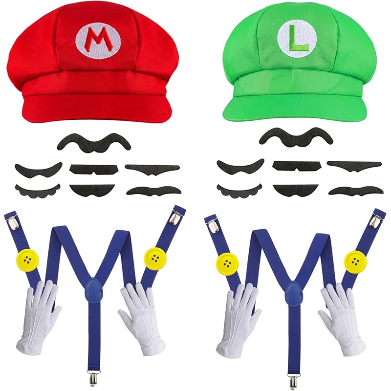 

Набор аксессуаров для костюма Супер Марио: шляпа, усы, подтяжки для Хэллоуина, в стиле аниме.