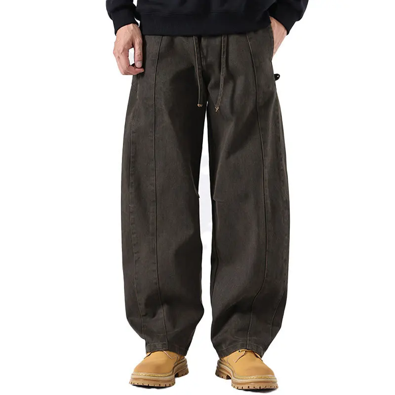 

Men Vintage Washed Cotton Cargo Multi-pocket High Street Distressed Straight Tube Loose Wide-leg Workwear Trousers