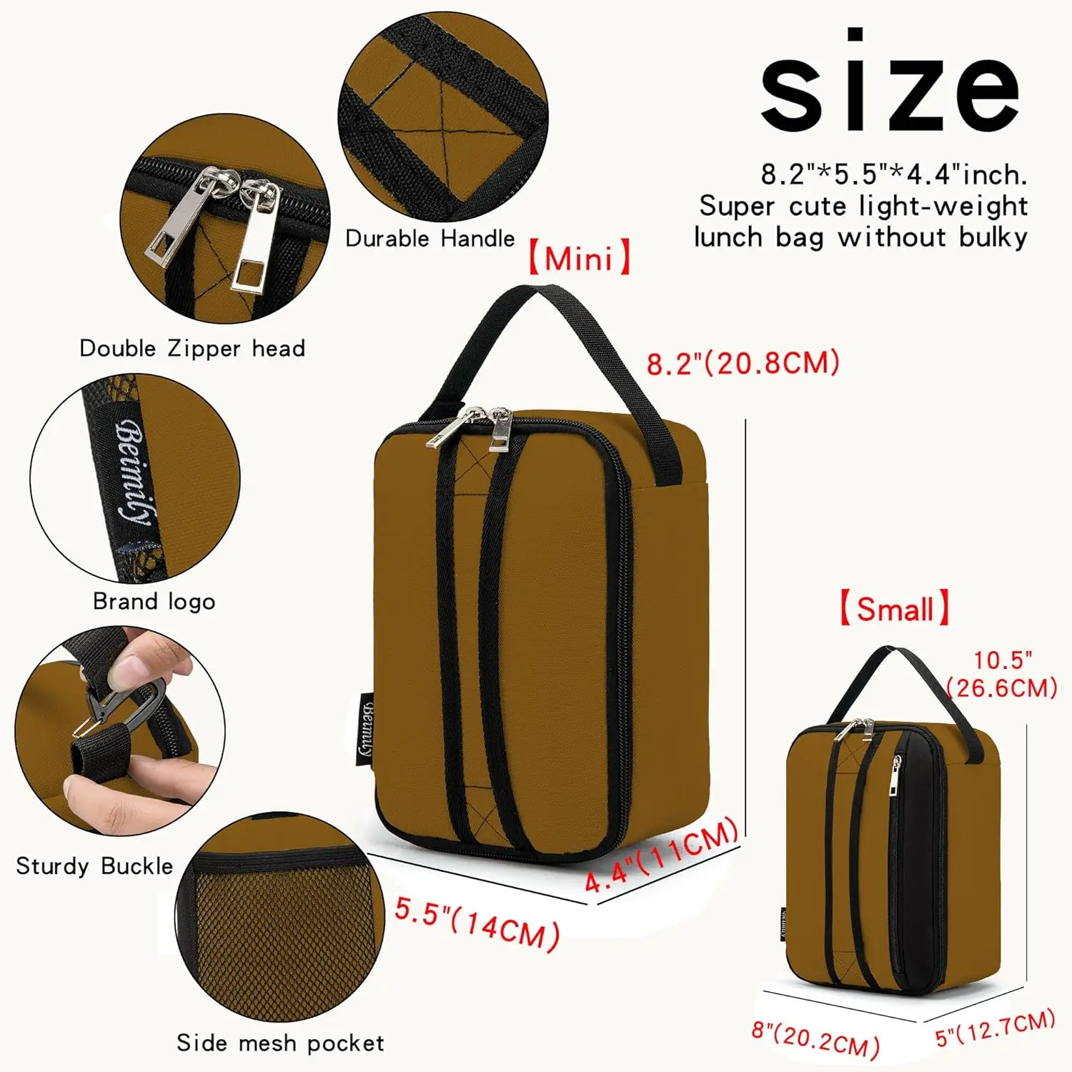 BEIMILY Lunch Box for Men Women Adults,Mini Insulated Lunch Bag for Office Work Picnic,Reusable Portable Lunchbox,Soft Cooler To