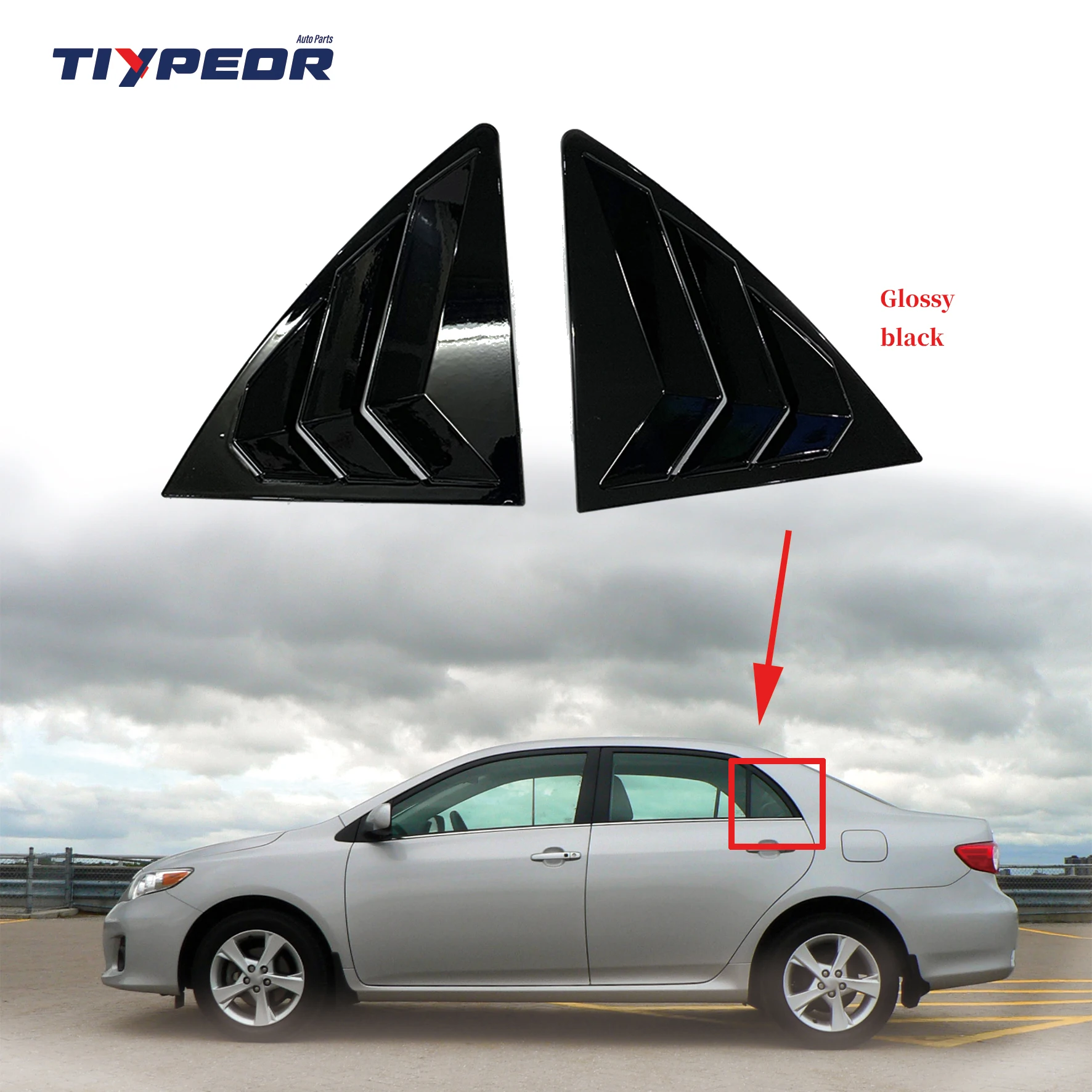 

Rear Side Window Louver Glossy Black Tiypeor Side Air Vent Scoop Shade For Toyota Corolla 2007 - 2013 2008 2009 2010 2011 2012