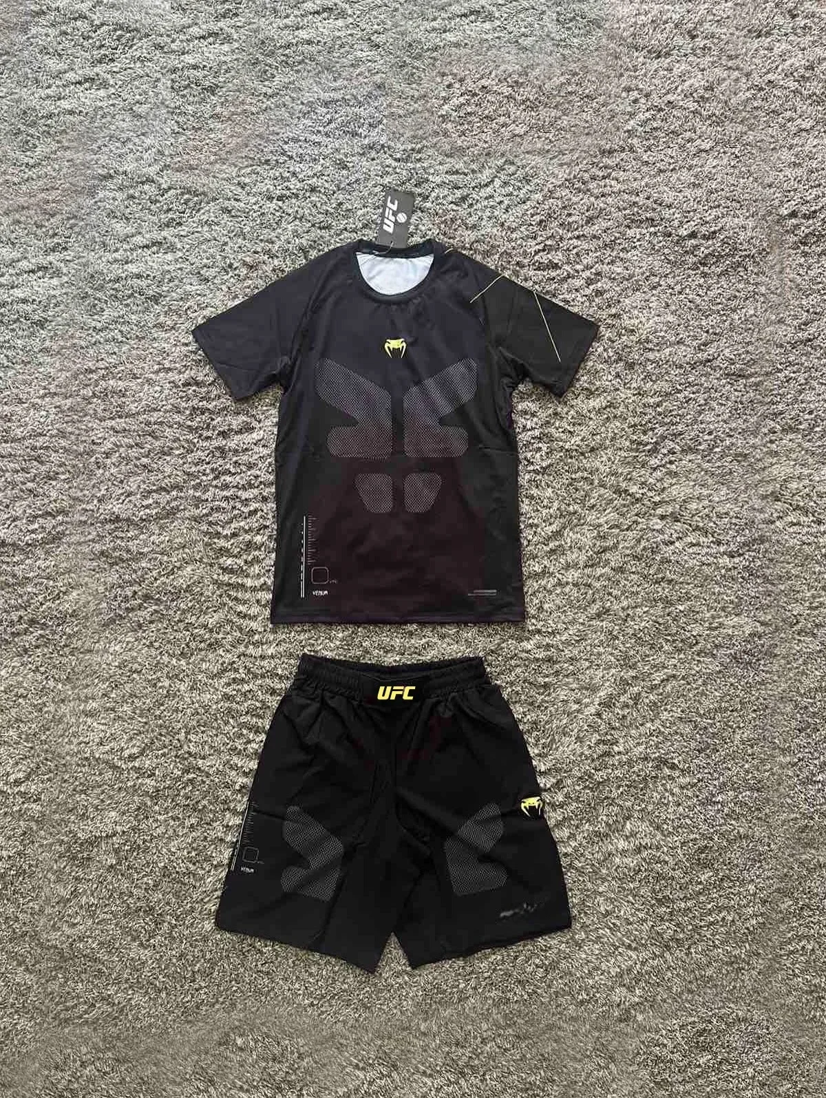 

UFC быстросохнущий тренировочный костюм с коротким рукавом, спортивная ночная рубашка для тайского бокса, санда, комплект для тренировок в тренажерном зале, боевые искусства