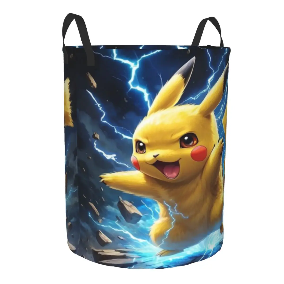 Custom P-Pikachus Flashing Lightning Laundry Basket Foldable Toy Clothes Hamper Storage Bin for Kids Nursery