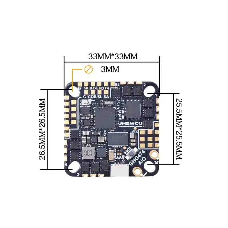 

JHEMCU G474AIO Встроенный 40A ECS F4 3-6S AIO STM32G474/170 МГц ICM-42688-P/Gyro Контроллер полета для зубочистки RC FPV Drone