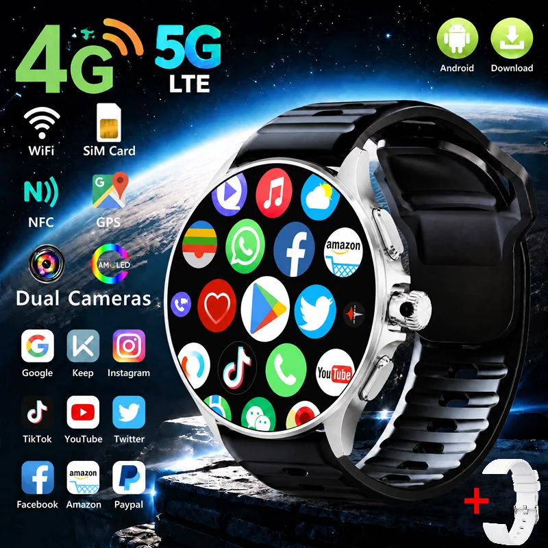 GT200 Android Smartwatch 1.95 Inch AMOLED Rotatable Stretch Camera Fingerprint Unlock Large Battery Massive Popular APP Download