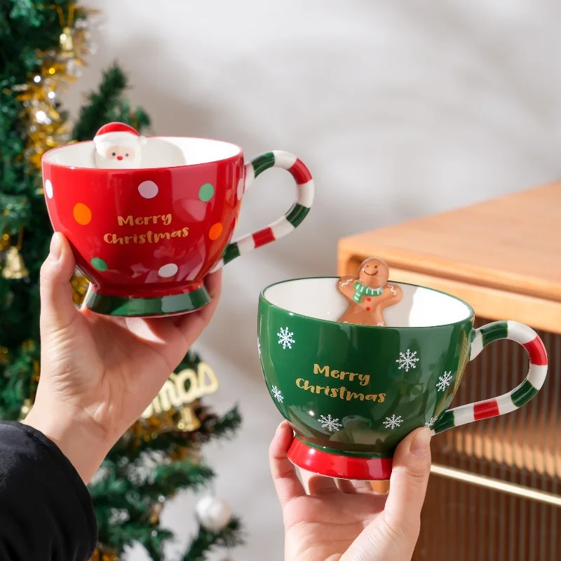 500ml Santa Claus Coffee Cup Cartoon Ceramic Table Top Mug Beautifully Embossed Breakfast Oat Drink Milk Mug Christmas Gifts