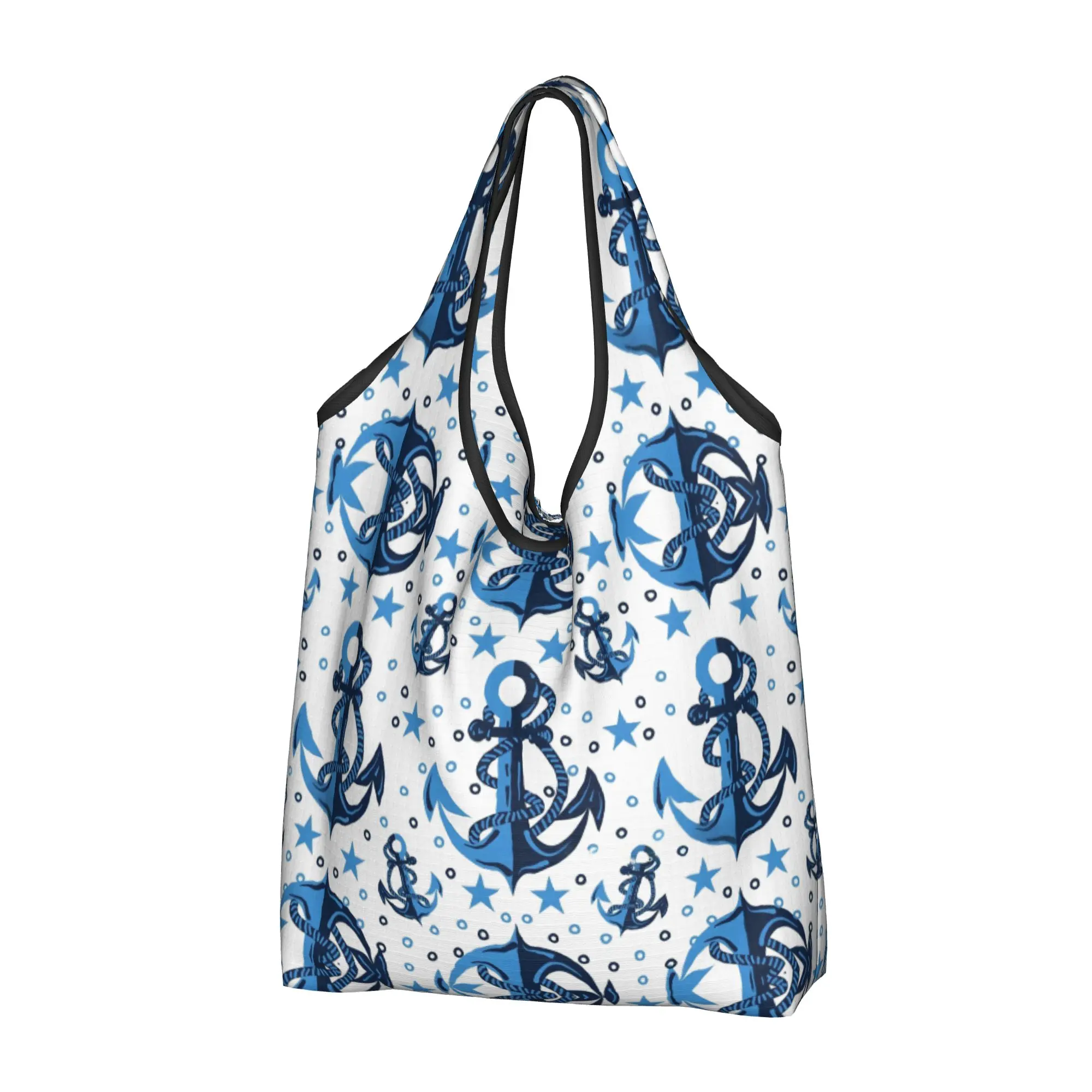 Recycling Captain Anchor Compass Adventure Nautical Sailor  Shopping Bag Women Tote Bag Portable  Grocery Shopper Bags