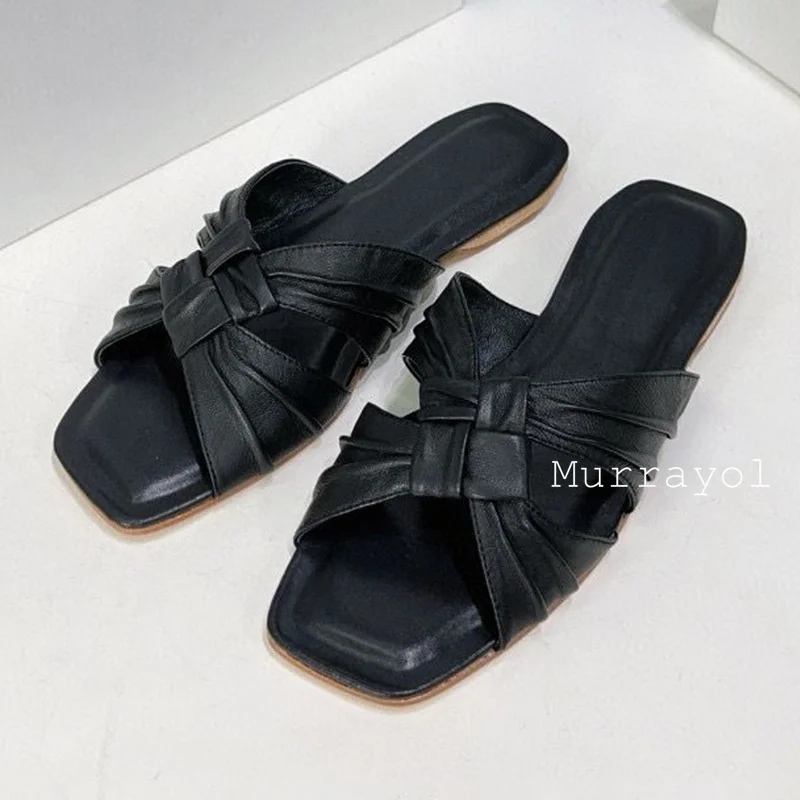 Cross Strap Simple Open Toe Slippers Women's Genuine Leather Solid Color Sandals Summer Outdoor Leisure Vacation Beach Shoes