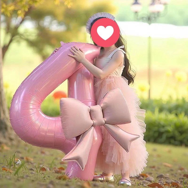 

40inch Number Balloon with Bow Girls Princess Birthday Pink Bownot Balloons for Wedding Party Ballons Jumbo Number Balloon Decor