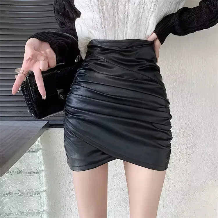 

Women Ladies Skirt Spring Autumn Solid Color Sexy Clubwear Mini Skirt High Waist Lace-Up Pencil Cross Skirt For Women