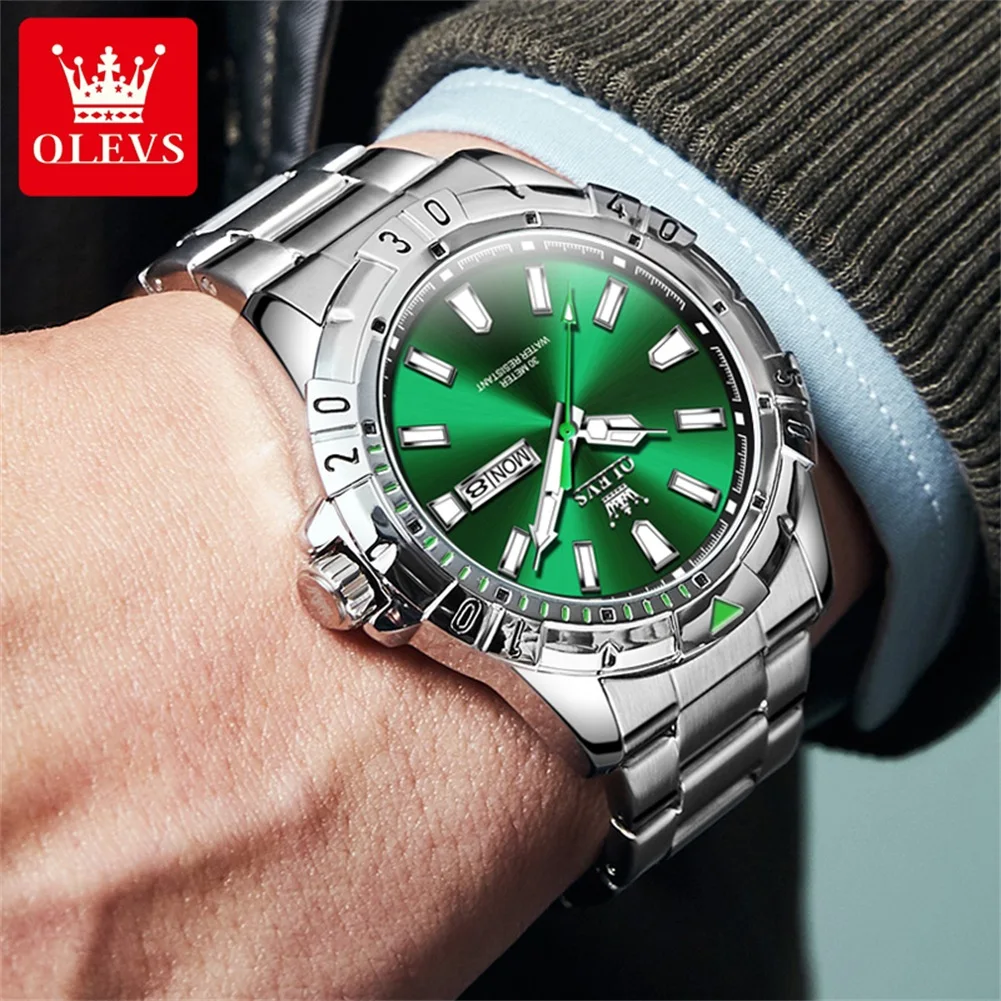 OLEVS Brand 5560 Men's Watch Steel Band Calendar Week Display Waterproof Glow