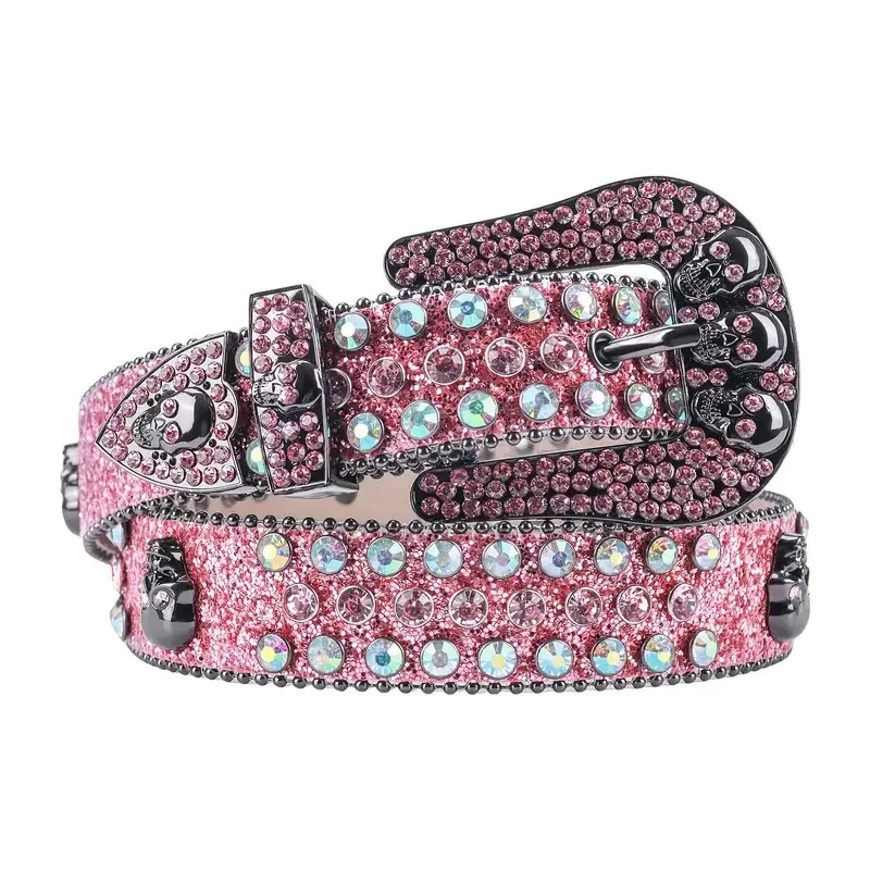 Fashion Rhinestone Skull Belt for Women Crystal Encrusted Jeans Decoration Pink Luxury Designer Diamond bb Belt