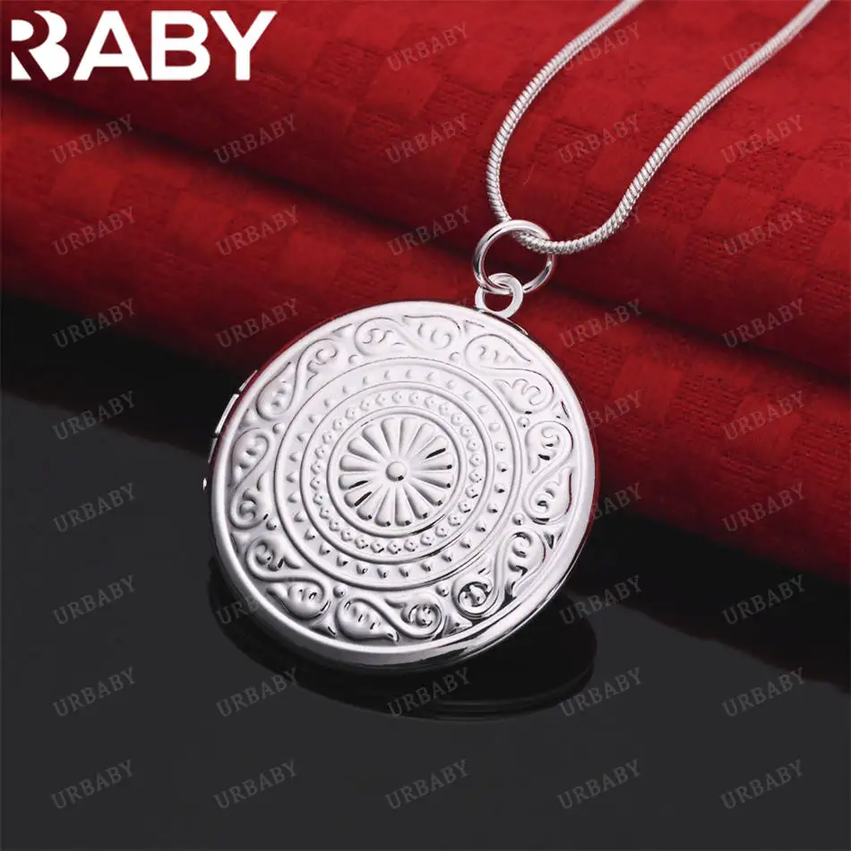 

URBABY 40-75cm 925 Sterling Silver Round Pendant Necklace For Women Men Charm Trend Birthday Gifts Fashion Party