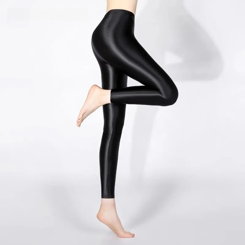 Leggings taille haute en Satin brillant pour femmes, longueur cheville, collants à paillettes brillantes, jegging Sexy