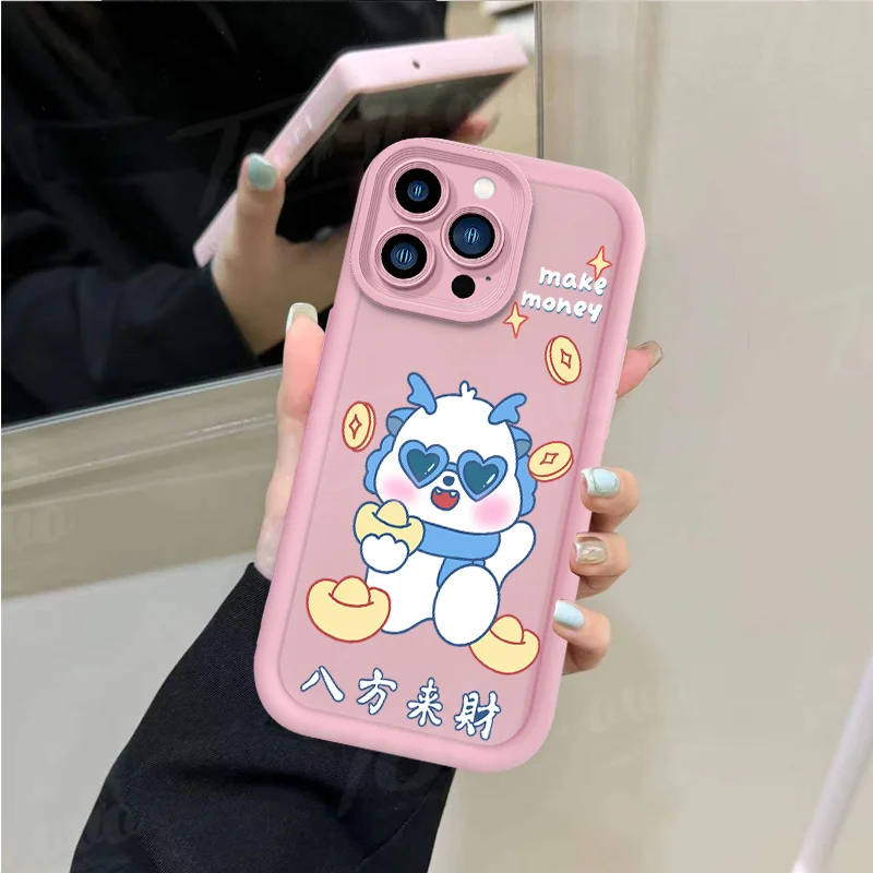 Cartoon Wealth Dragon Matte Phone Case for Samsung Galaxy A55 A35 A25 A15 A05 A05S A24 A13 A23 A12 A22 A32 A52 A52S A72 A11 Capa