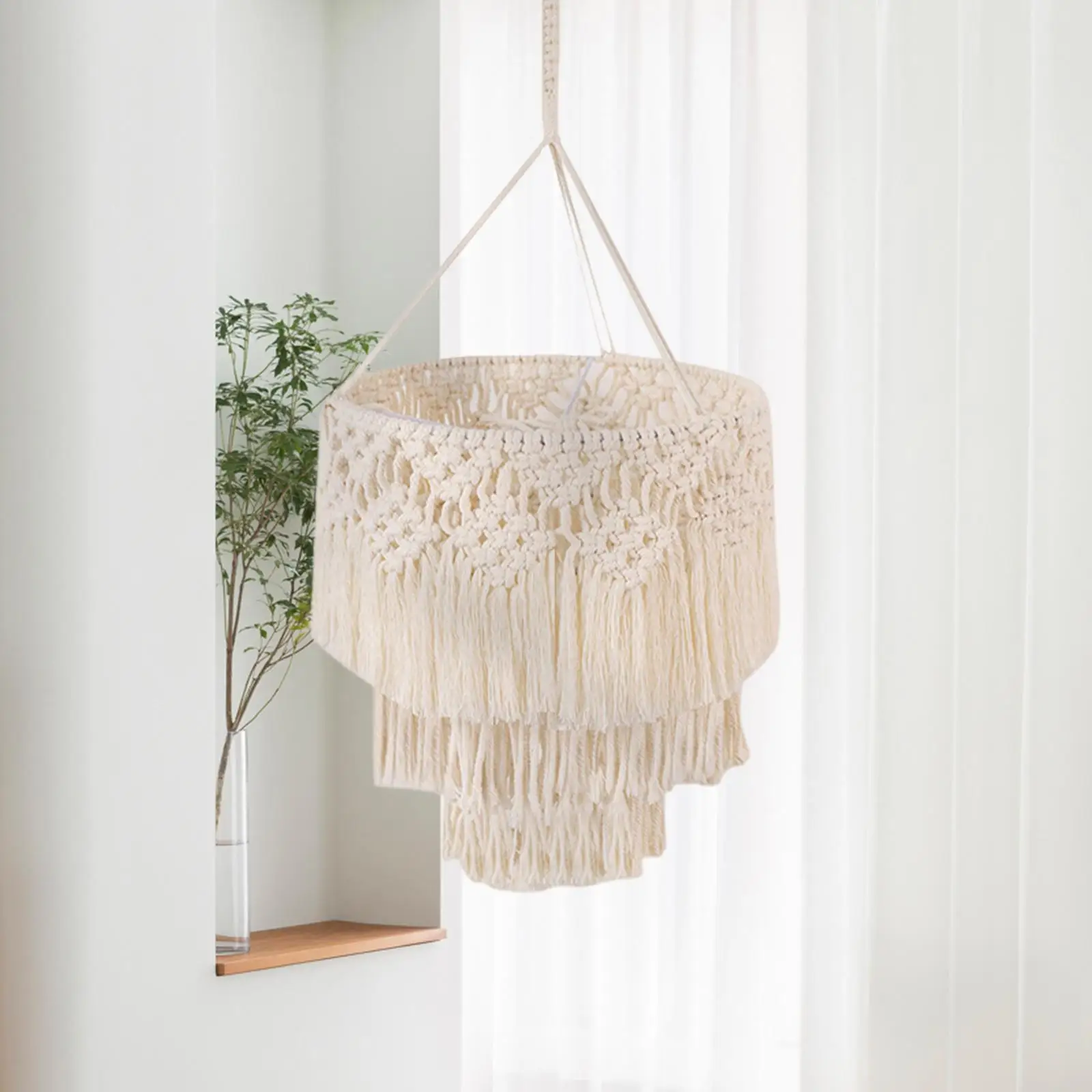 Macrame Tassel Lamp Shade Hanging Ornaments Decorative Hand Woven Light Cover Lampshade for Nursery Office Household Party Hotel