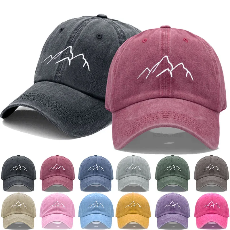 1pc Adjustable Washed Baseball Cap for Men Women Soft Washed Mountain Range Embroidery Dad Hat Fashion Outdoor Sports Golf Caps