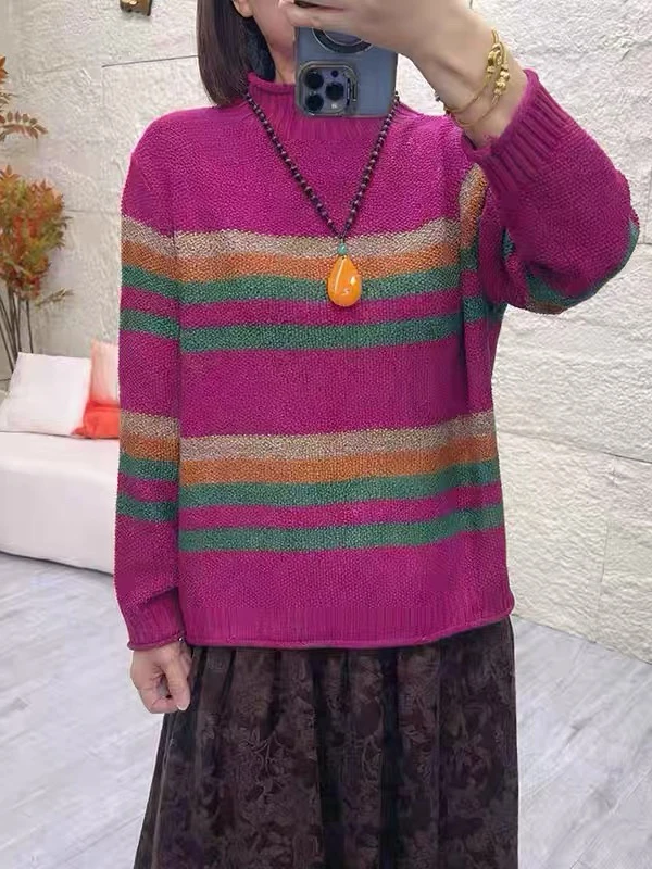 الرجعية قوس قزح المشارب f عالية Ne محبوك سترة نسائية فضفاضة عادية الخريف الشتاء الدافئة أعلى تريكو مريح #1