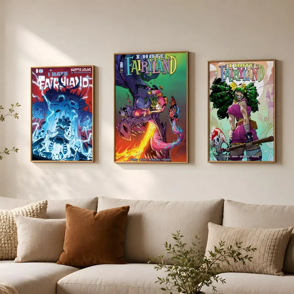 Comic I-I Hate Fairyland-d Poster Vintage Self Adhesive PP Wall Art for Living Room Bar Bedroom Home Decor Gift