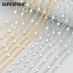 GUFEATHER C297,diy chain,nickel free,18k gold rhodium plated,copper,zircon,hand made,jewelry making,diy bracelet necklace,1m/lot