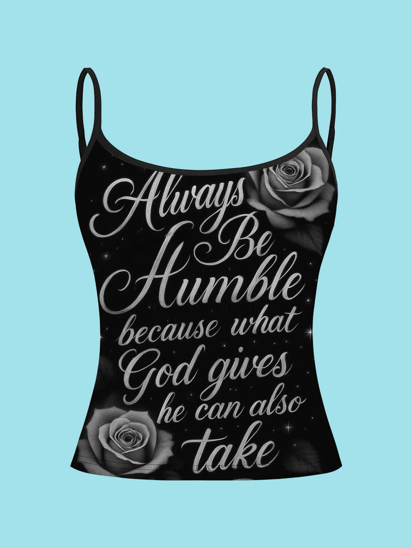 4-Piece Set of Gothic English Slogan Rose and Skull Print Camisoles, Black Background with Vintage Cursive Text, Red Rose and Thorn Design, Women's Slim-Fit Spaghetti Strap Sleeveless Tops for Outerwear or Layering