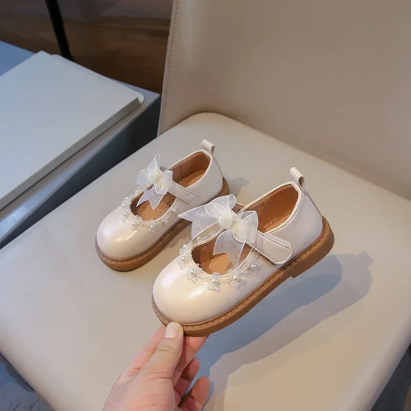 New Children Fashion Chic Leather Shoes Lace Bowknot Party Shoes for Baby Girl Versatile Sweet Kids Princess Causal Flat Shoes