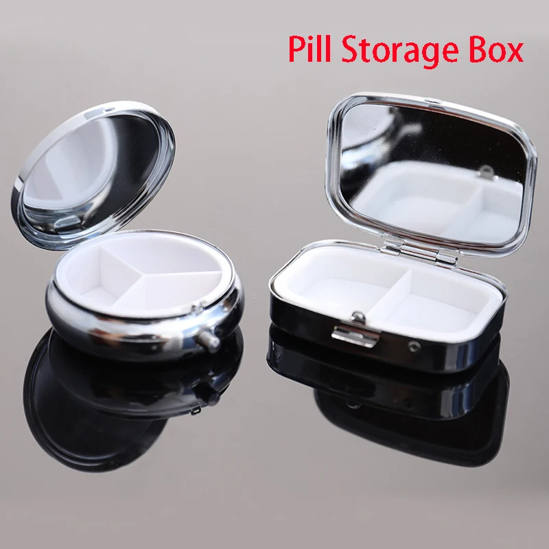 1Pc Waterproof Metal Pill Organizer Portable Round Square Pill Box Pill Container Weekly Pill Splitter Box