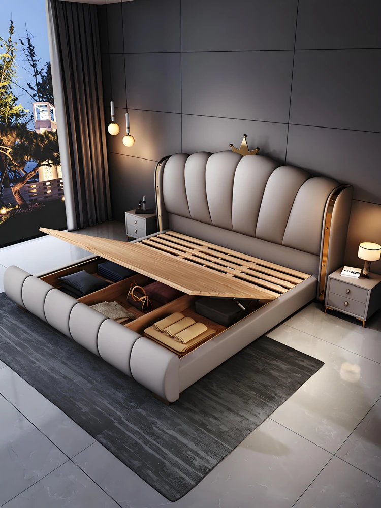 Luxury Soft Leather Double Bed Frame Modern Design Super-large Bed Frame Modern Style Luxury King Size Bedroom Furniture Set - view 4