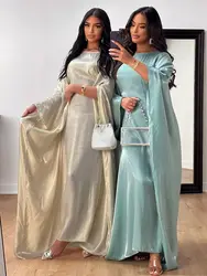 Ramazan yaz Batwing kollu saten kelebek Abaya Islam islami maksi elbise Kebaya kadın Kaftan Robe Musulmane Femme Vestidos