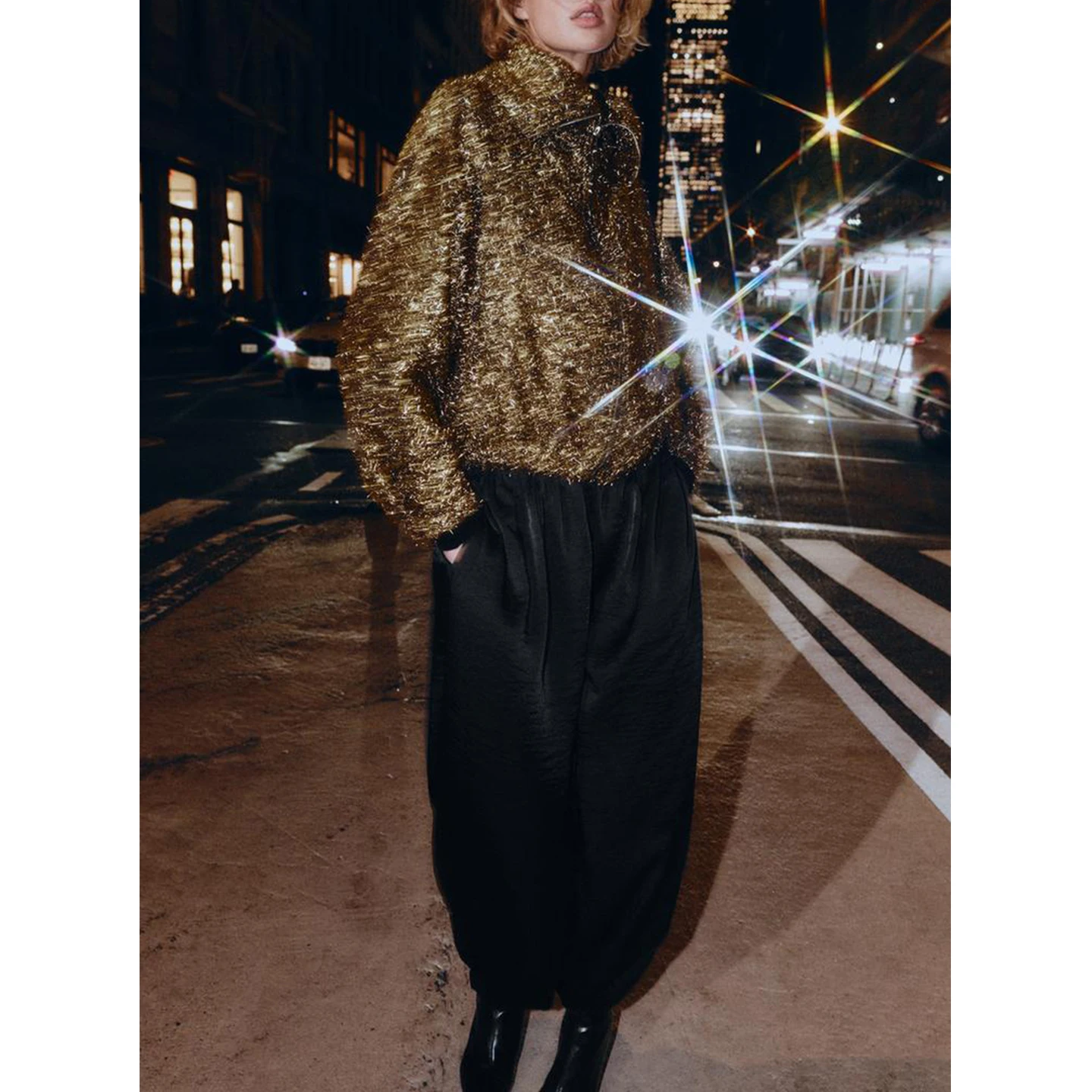 เสื้อโค้ทผู้หญิงแบบมีซิป แขนยาว คอตั้ง สไตล์นักบิน แฟชั่นลำลอง ความยาวปานกลาง ผลิตจากเส้นใยโพลีเอสเตอร์ สำหรับฤดูหนาว