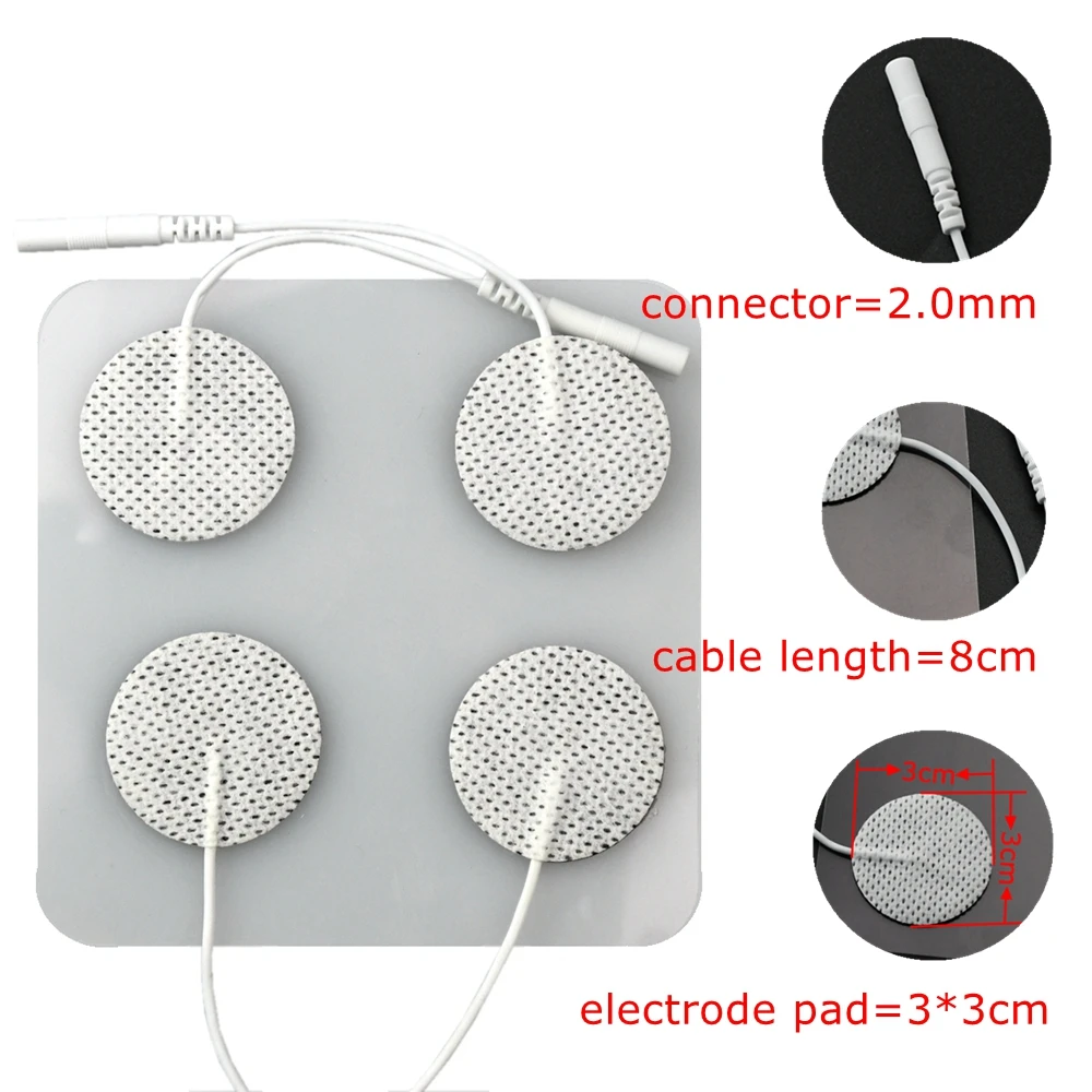 3cm*3cm electrode pad for low medium frequency electrotherapy,Cable L=8CM connector=2.0mm,10pcs pack