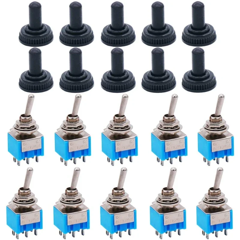 10/20pcs MTS-202 MTS-203 Toggle Switch 6A 125V AC on On SPDT 6pin Mini Switch DPDT ON OFF ON /ON ON With Waterproof Cap