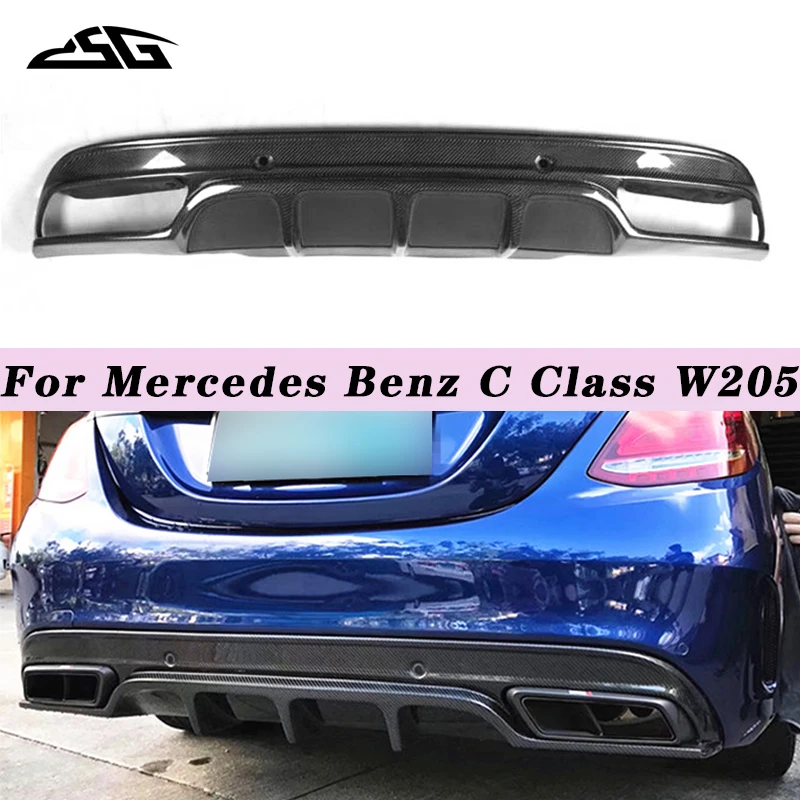 Carbon Fiber Rear Bumper Diffuser Spoiler Splitter For Mercedes Benz C Class W205 C200 C260 2014-2018 Body Kit Car Accessories