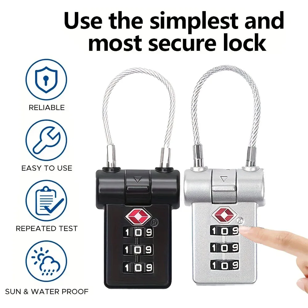 TSA Customs Code Lock for Travel Luggage Password Changeable Black Lock Contrast Design Lock 3 Digit Combination Padlock