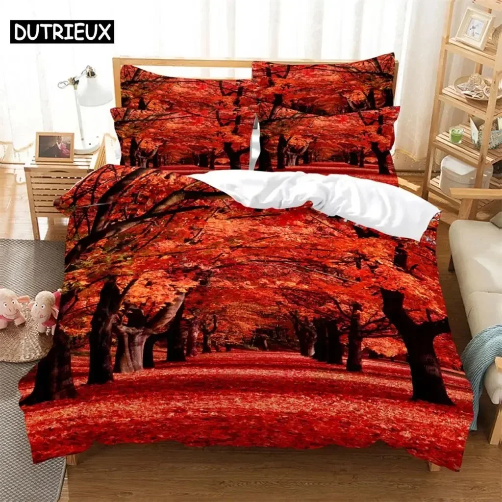 Red leaves Digital 3D Bedding Set Duvet Cover Pillowcases Single Twin Full Queen King Size Home Decor Quilt Pillowcase Boys Gift