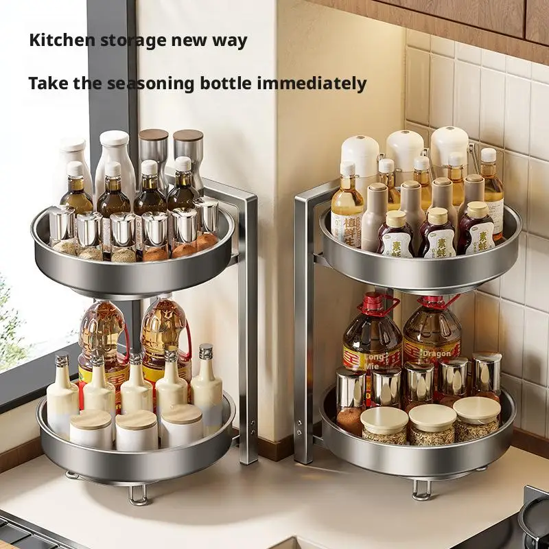 

360 ° Вращающаяся полка для специй, банка из углеродистой стали, лоток для хранения, многофункциональная столешница, бутылка для специй, вращающаяся полка для специй из углеродистой стали