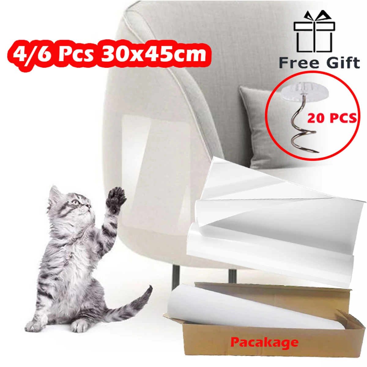 4/6Pcs Extra Large Anti Cat Scratch Furniture Protector Cat Training Self-Adhesive Couch Clear Tape for Sofa Door Walls