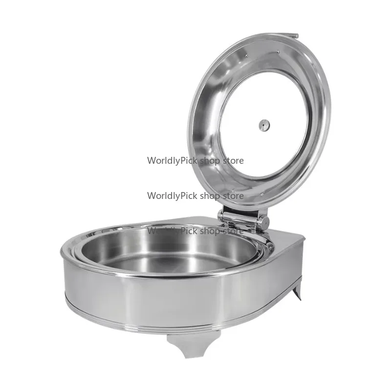 스테인리스 스틸 원형 음식 보온기 레스토랑 호텔 및 파티 뷔페용 유리 소재 광택 디자인