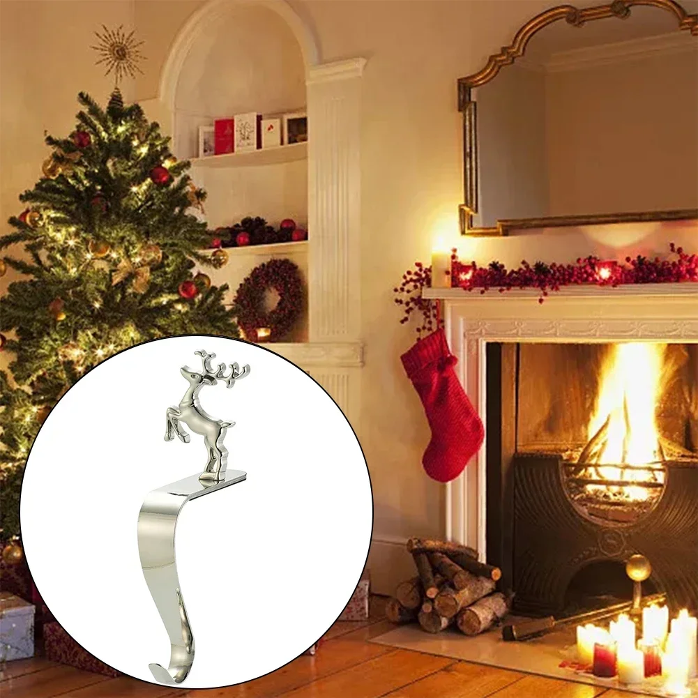 1*Christmas Stocking Hook Stainless Steel Mantel Christmas Non-slip Stocking Holder Christmas Tree Snowman Snowflake Santa Claus