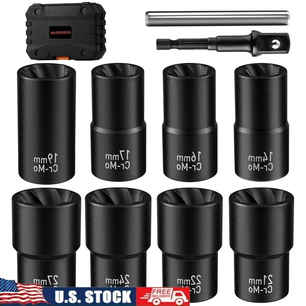 

10-компонентный комплект для снятия замка колес, съемник гаек с проушинами, ударный болт, набор головок, коробка для хранения из хромированной молибденовой стали