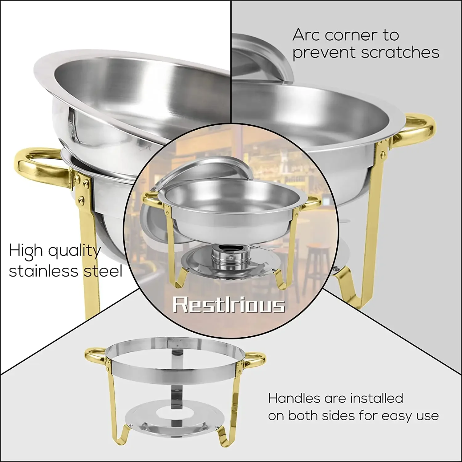 Chafing Dish Buffet Set 2 Pack Round Stainless Steel Foldable Chafers and Buffet Warmers Sets 5 QT Full Size w/Water Pan, Food P