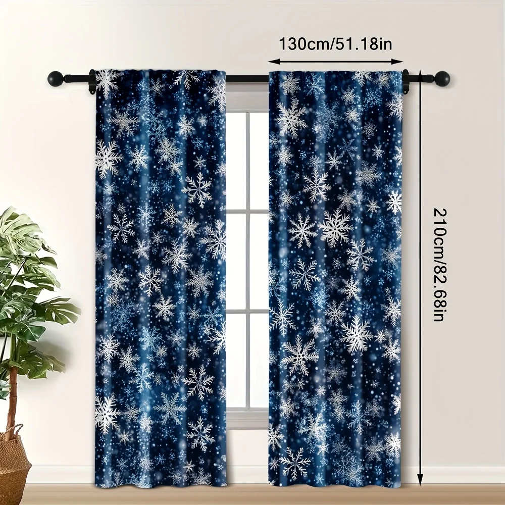 Navy Blue Snowflake Curtain Panels for Living Room Bedroom Home Decor Light Filtering Window Drapes